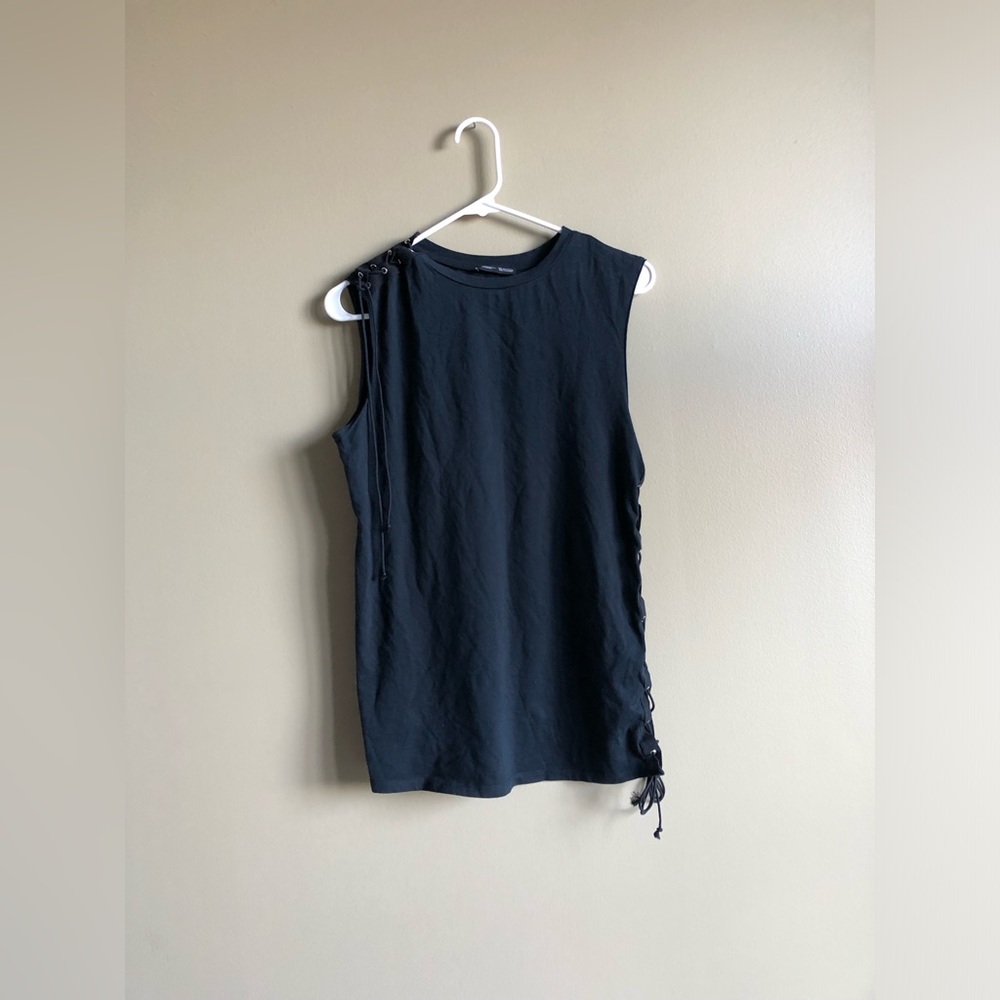 New Zara Black Cotton Sleeveless Lace Up Side & Shoulder Shirt Top Size Small